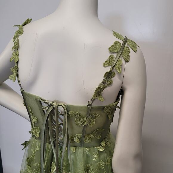 Green Apple Butterfly Dress Corset Formal Prom Wedding Bridesmaid - Picture 6 of 11